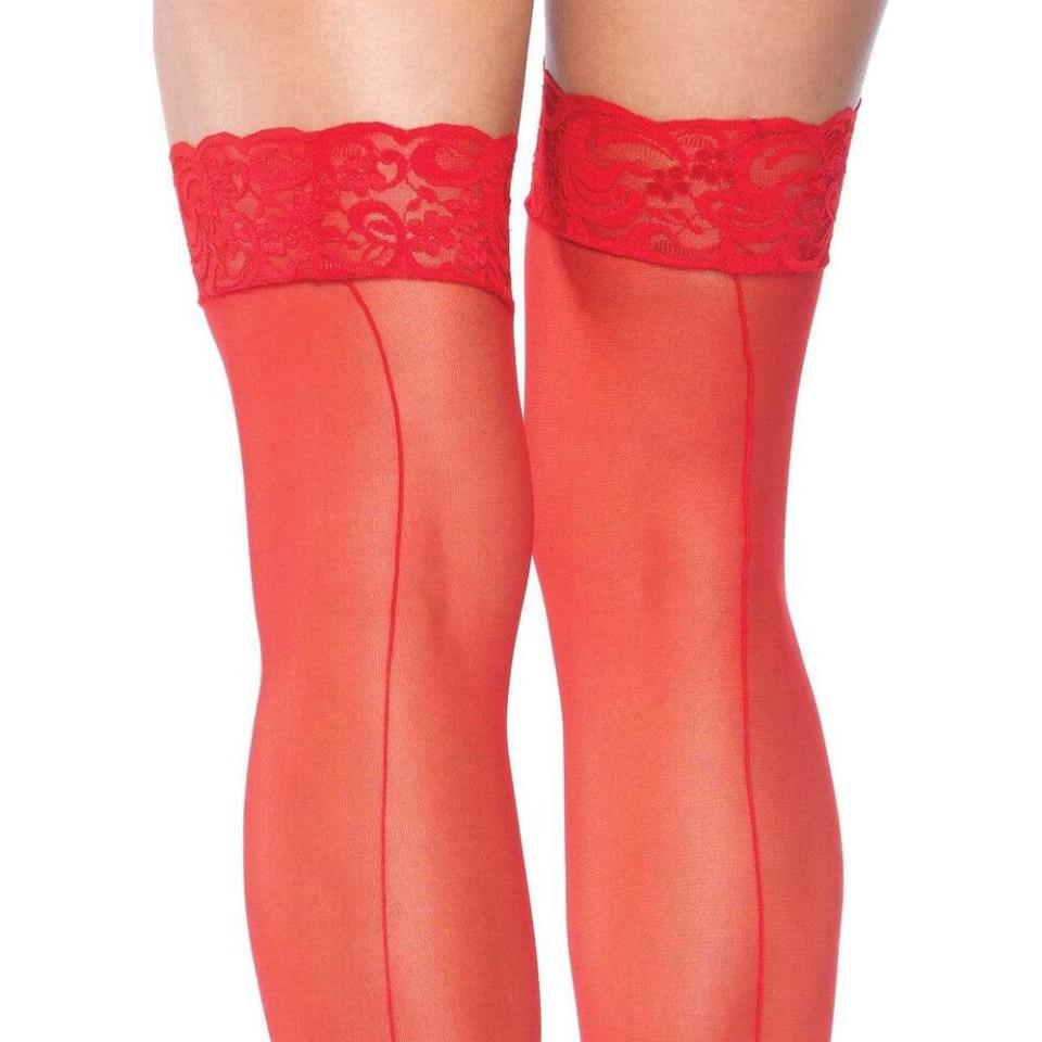 Leg Avenue Sheer Stockings With Backseam Red UK 6 to 12