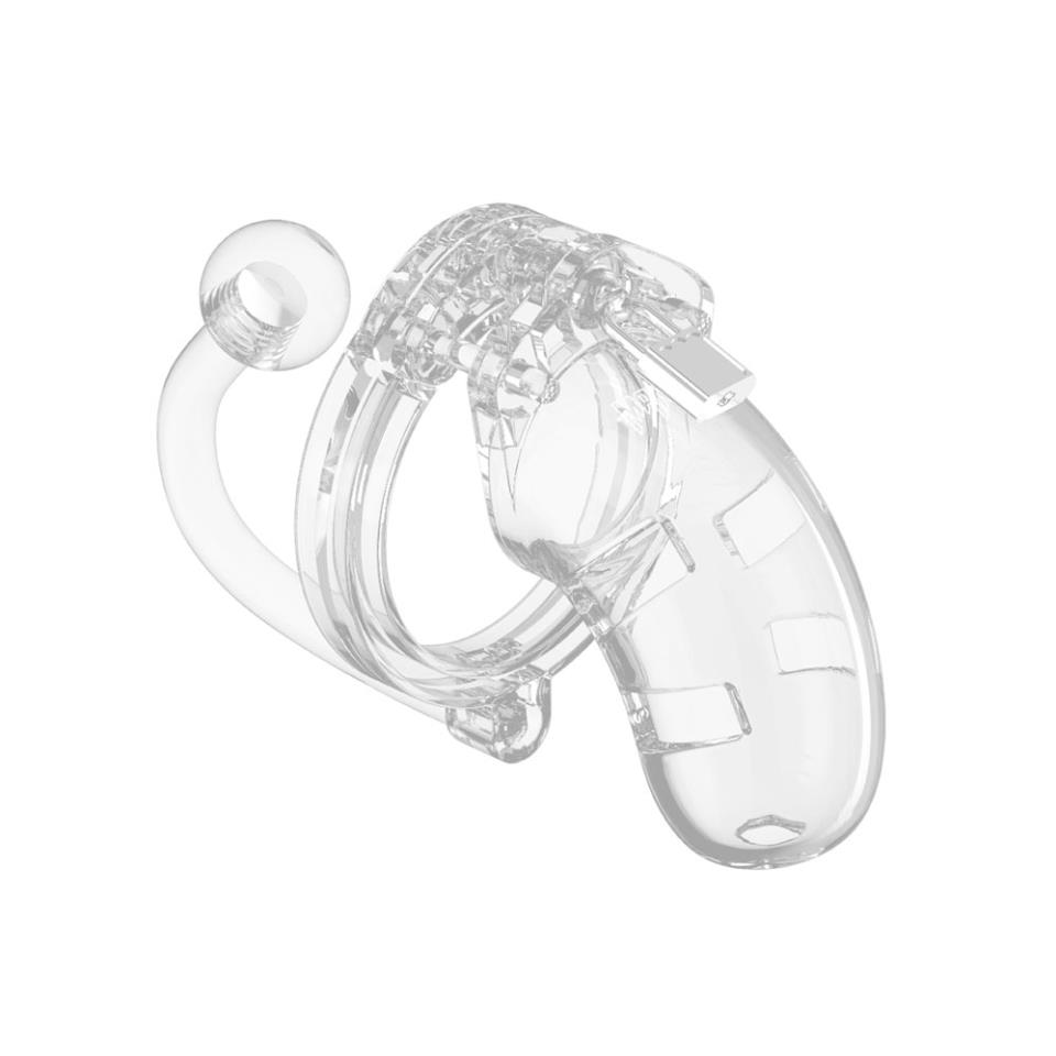 Man Cage 10 Male 3.5 Inch Clear Chastity Cage With Anal Plug
