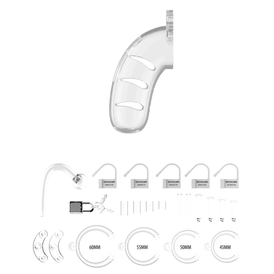 Man Cage 11 Male 4.5 Inch Clear Chastity Cage With Anal Plug
