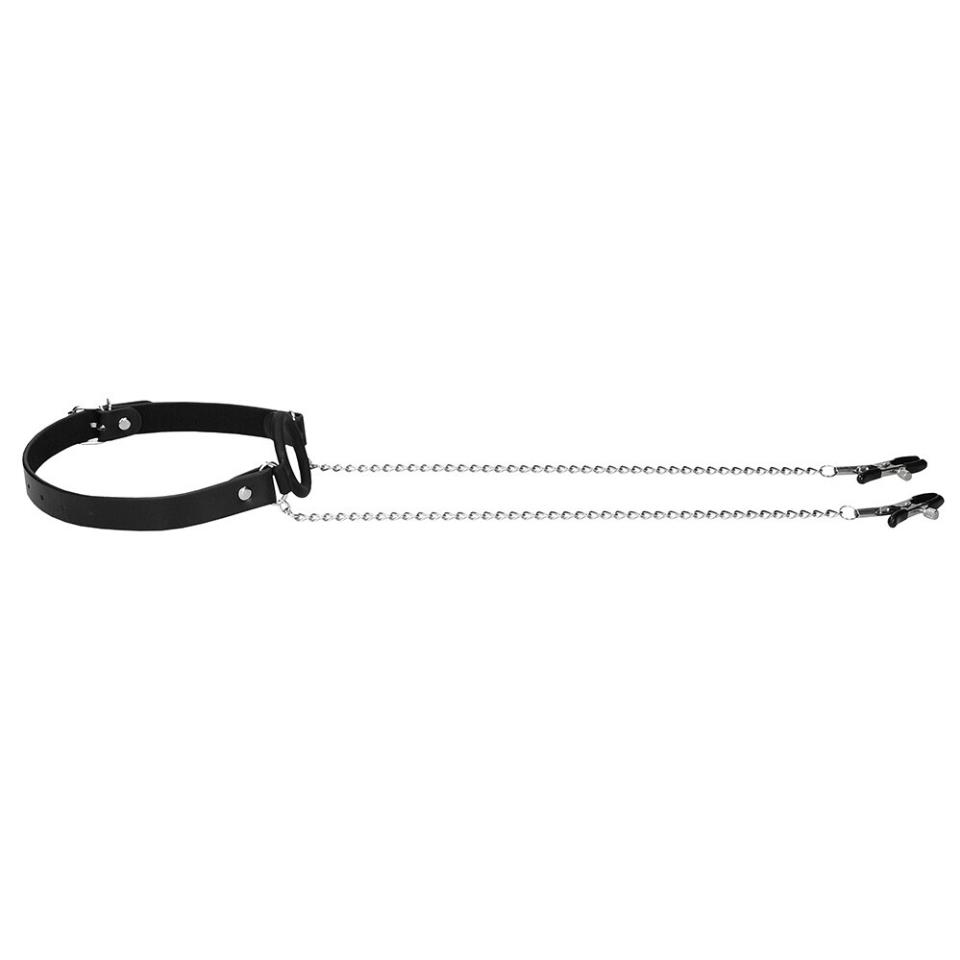 Ouch O Ring Gag With Nipple Clamps